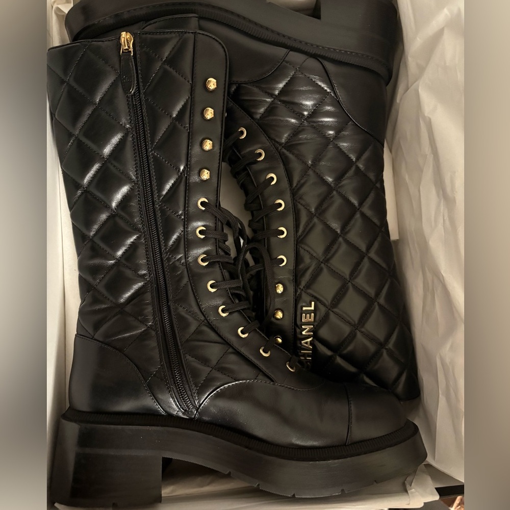 Black Chanel Combat Boots